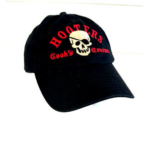 Hooters Cook’s Couture Adult Black Baseball Cap w/Red Caption and Tan Skull